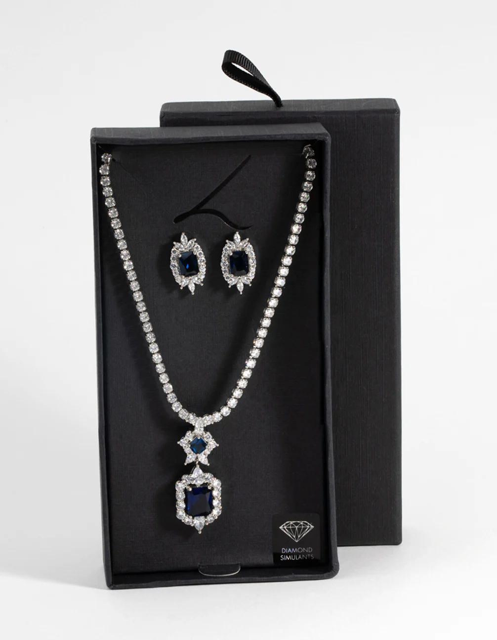 Sapphire Diamond Simulant Vintage Necklace & Earrings Set - Image 3