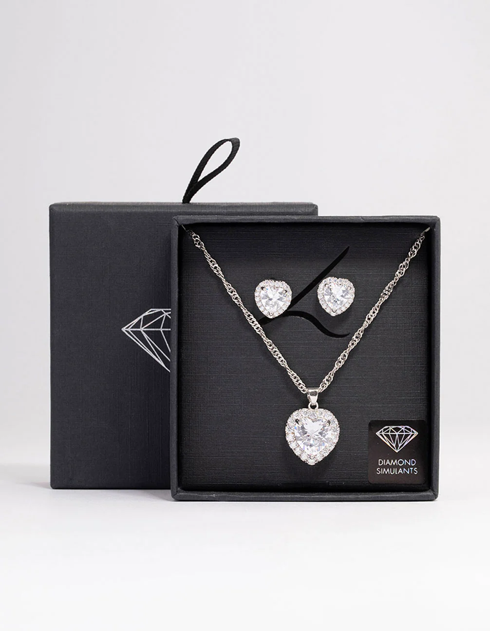 Silver Cubic Zirconia Halo Heart Jewellery Set - Image 3