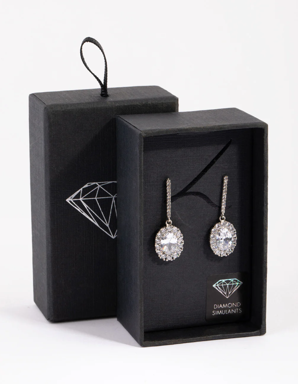 Diamond Simulant Oval Bar Earrings - Image 3