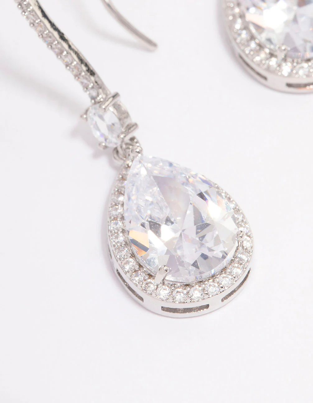 Silver Cubic Zirconia Pear Diamante Hook Drop Earrings - Image 2