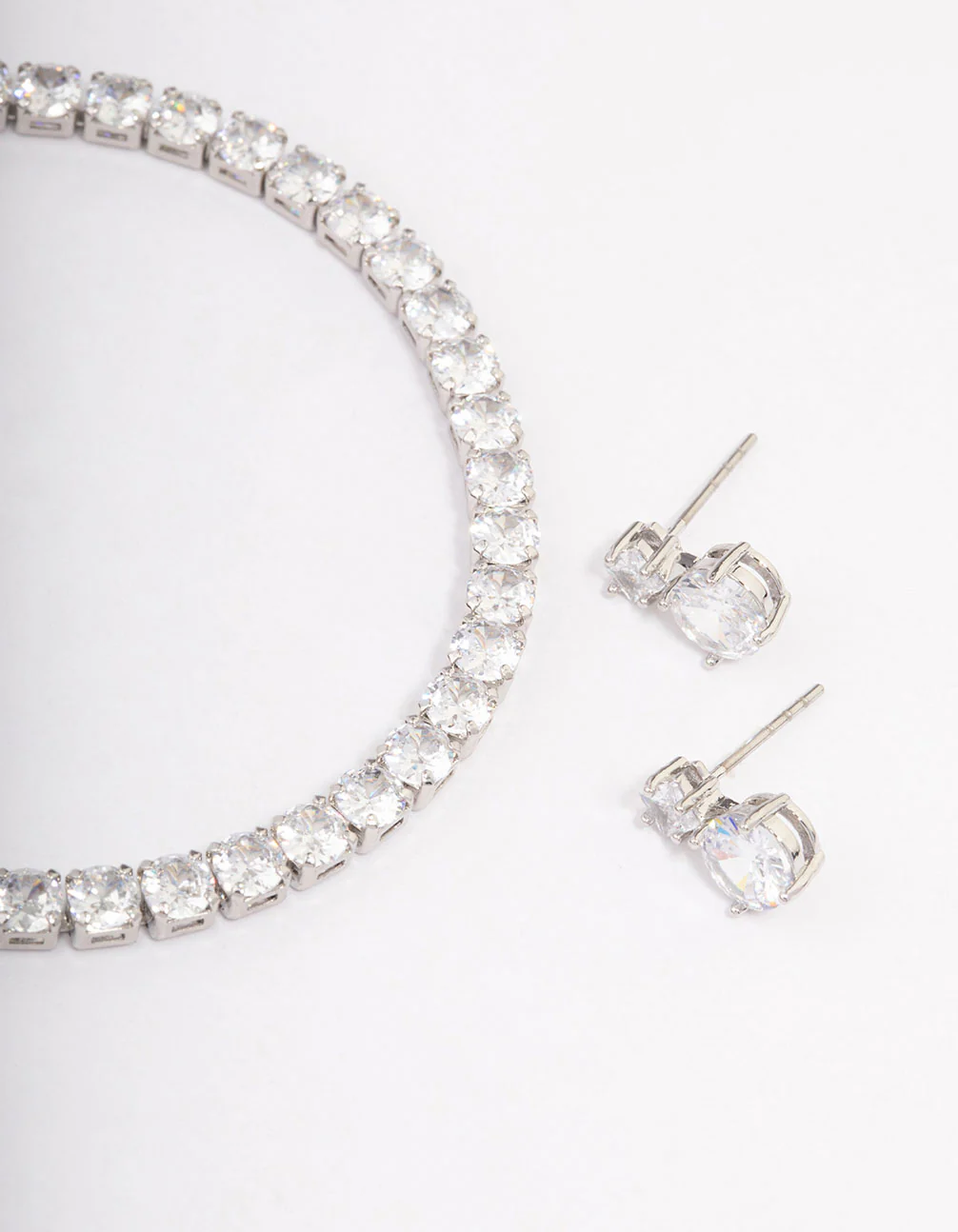 Silver Cubic Zirconia Round Graduating Earrings & Tennis Bracelet Set - Image 2
