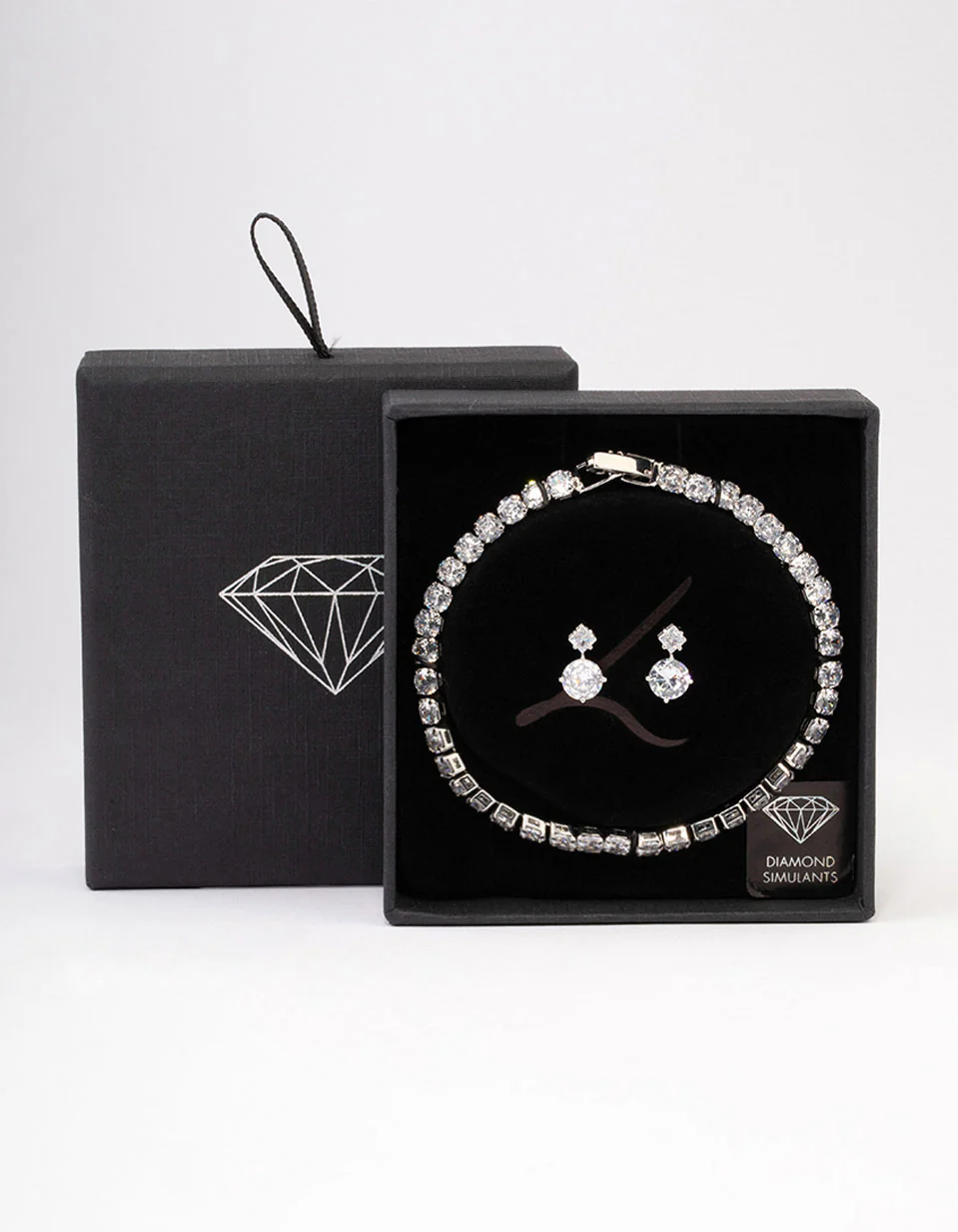Silver Cubic Zirconia Round Graduating Earrings & Tennis Bracelet Set - Image 3