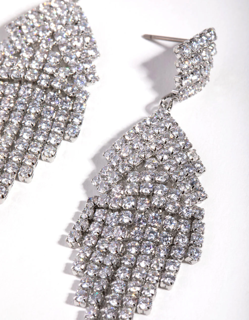 Silver Diamond Simulants Fringe Stud Earrings - Image 2