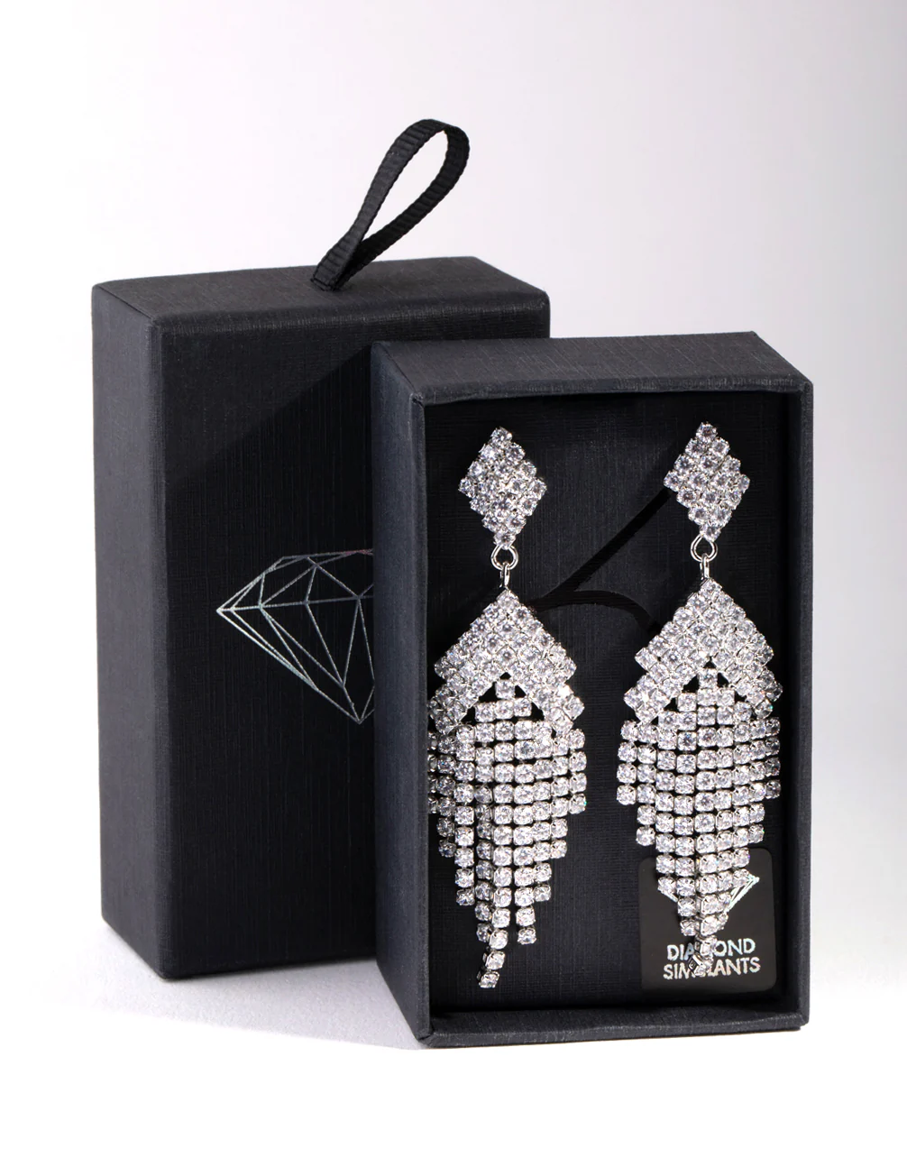 Silver Diamond Simulants Fringe Stud Earrings - Image 3