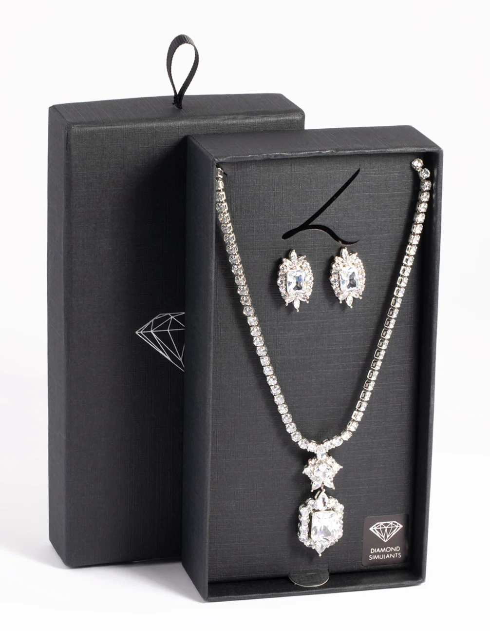 Silver Diamond Simulant Vintage Necklace & Earrings Set - Image 2