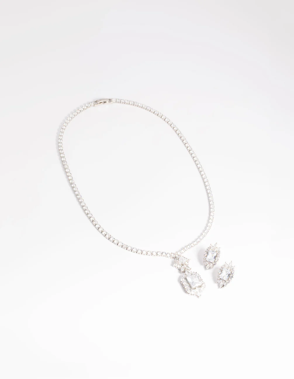 Silver Diamond Simulant Vintage Necklace & Earrings Set - Image 3