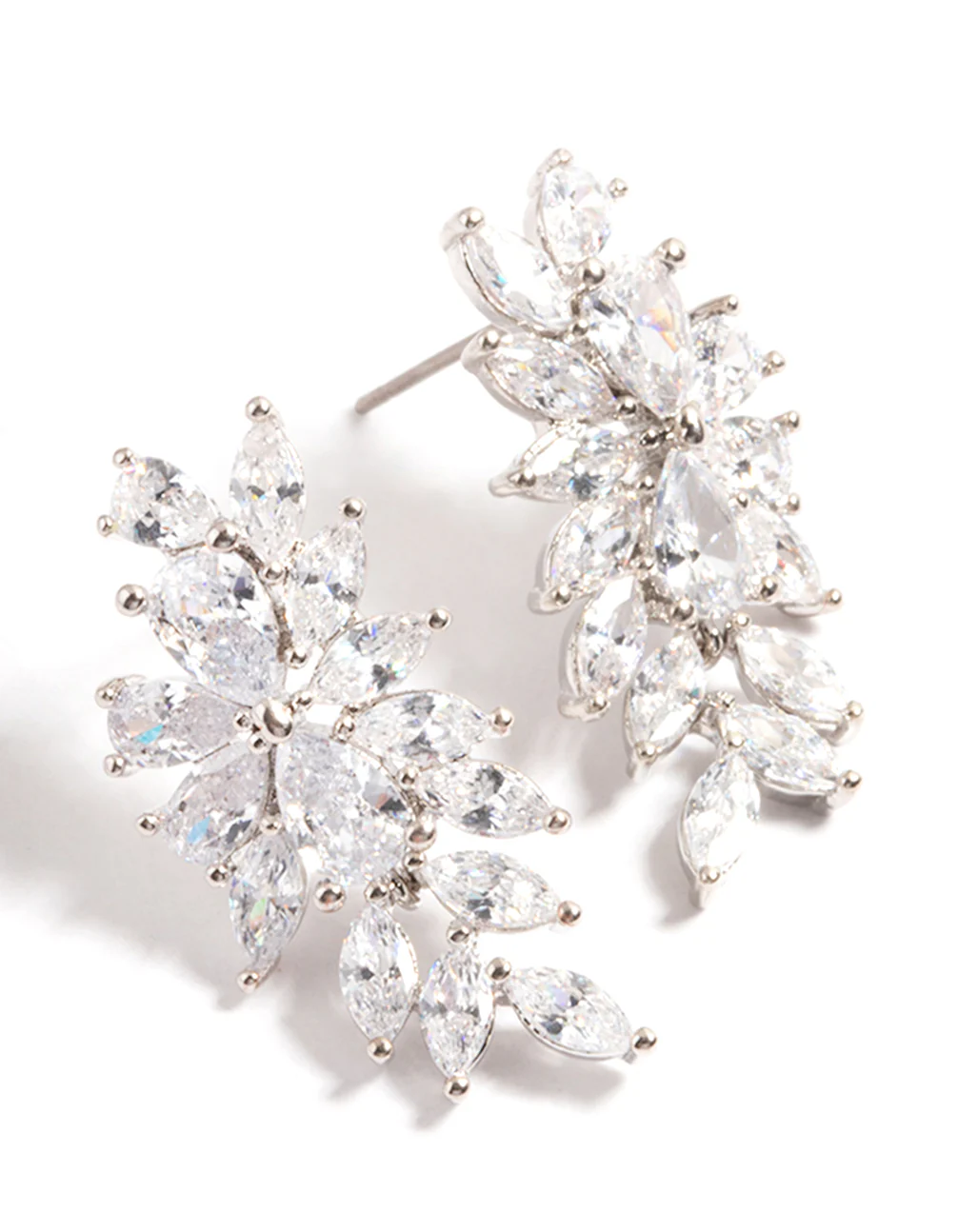 Silver Diamond Simulant Floral Drop Earrings - Image 2