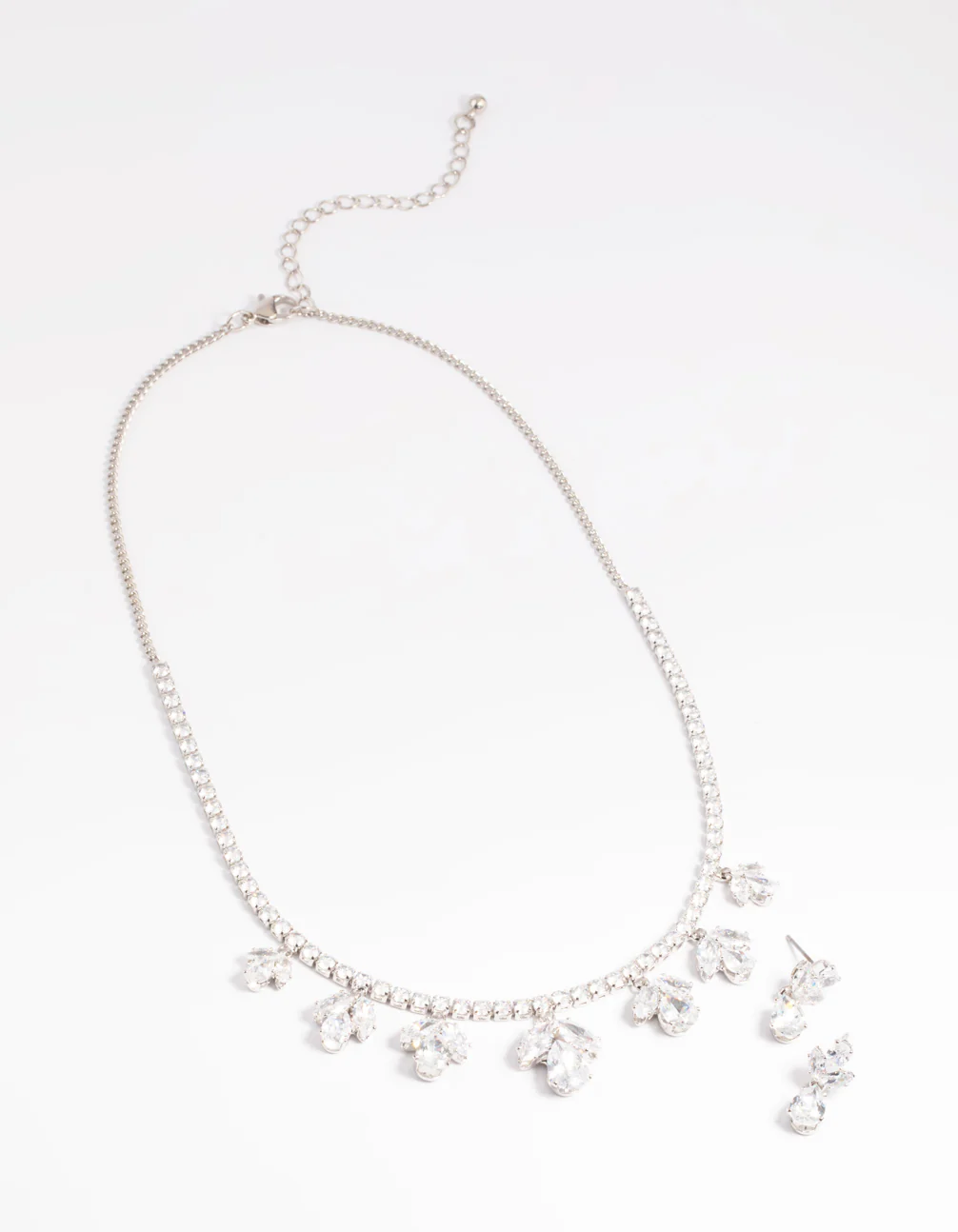 Silver Diamond Simulant Flower Necklace & Earrings Set - Image 4