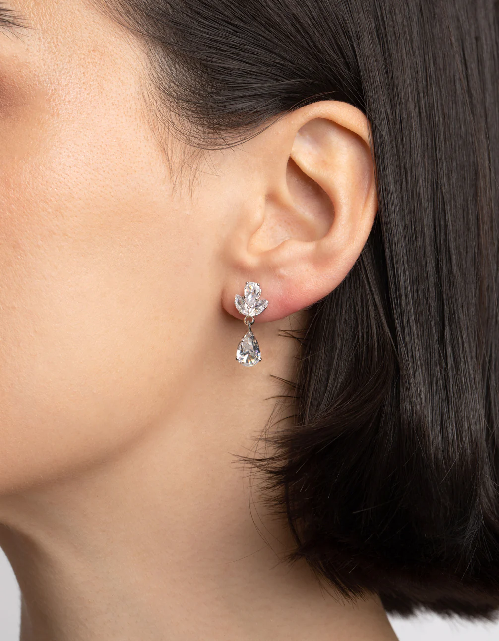 Silver Diamond Simulant Flower Necklace & Earrings Set - Image 5