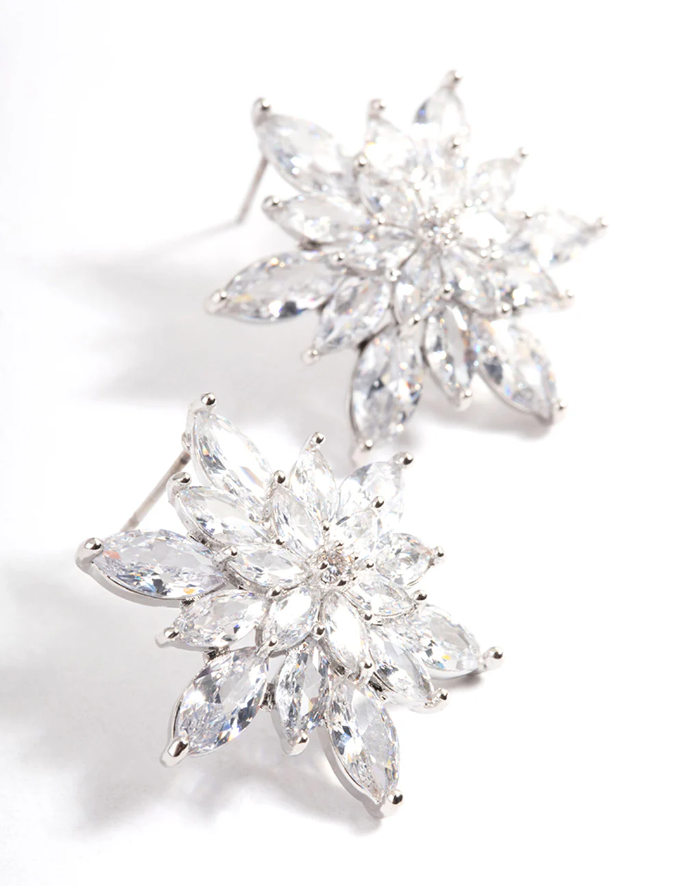 Silver Diamond Simulant Large Flower Stud Earrings - Image 2