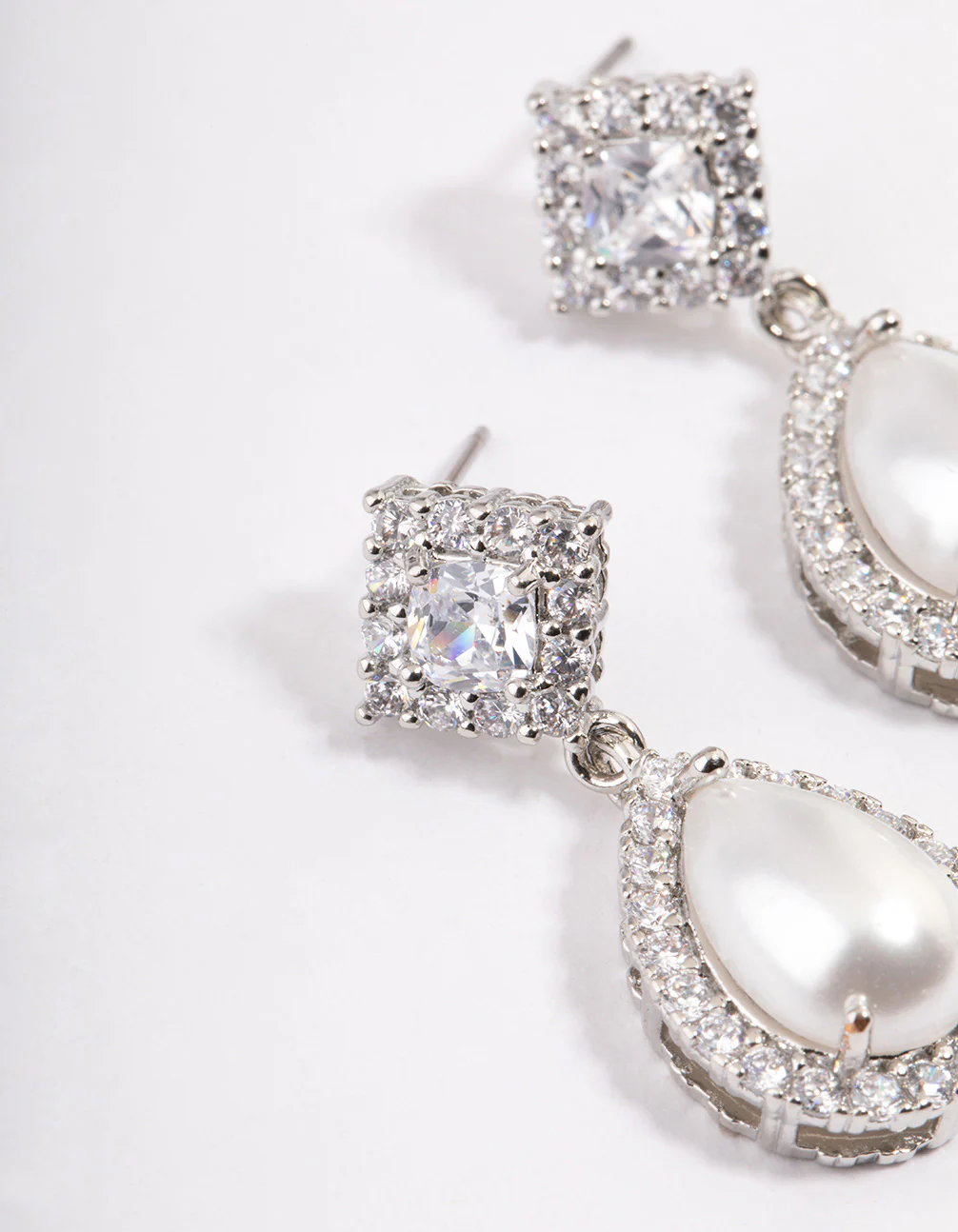 Silver Detail Diamond Pearl Drop Earrings - Image 2