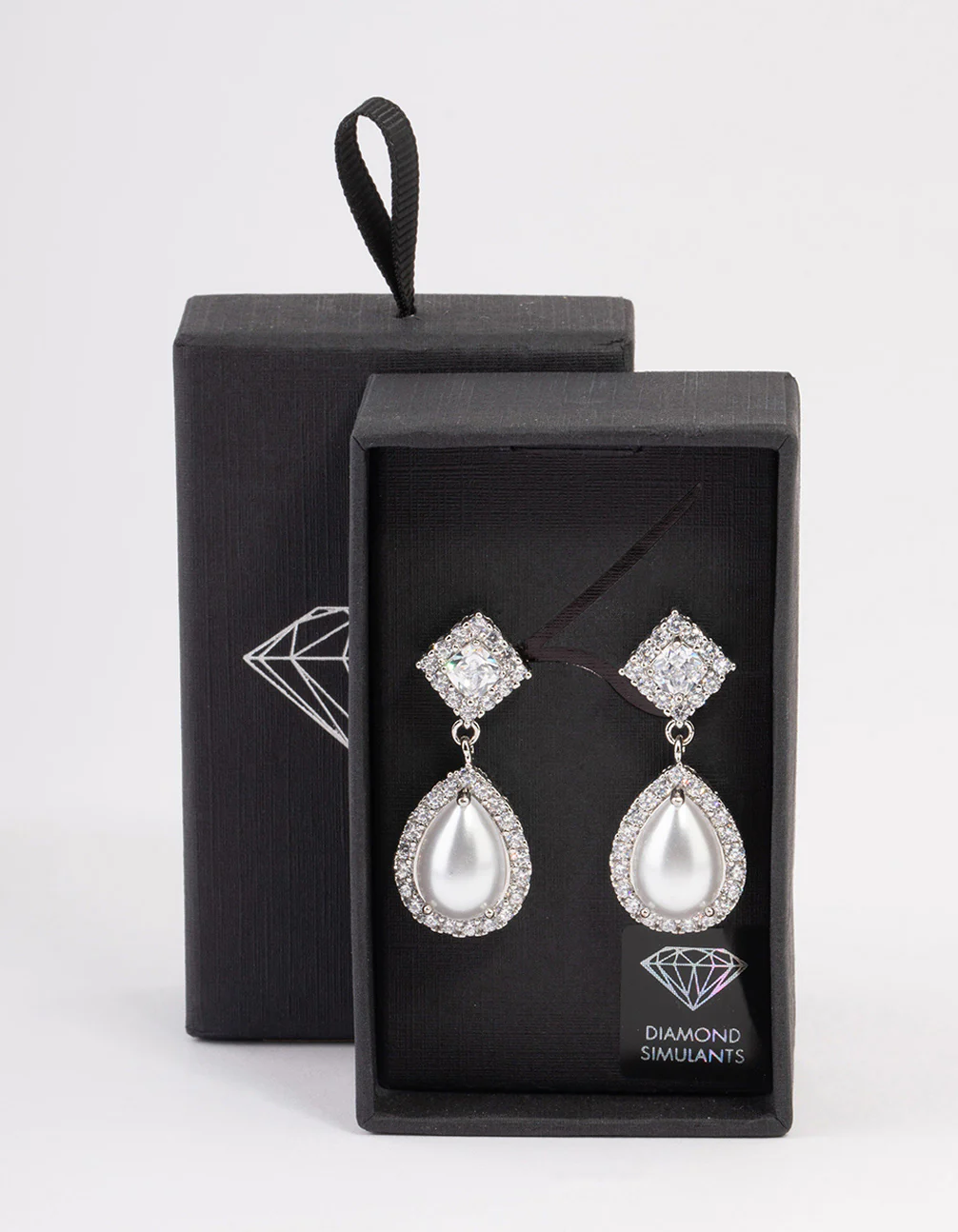Silver Detail Diamond Pearl Drop Earrings - Image 3