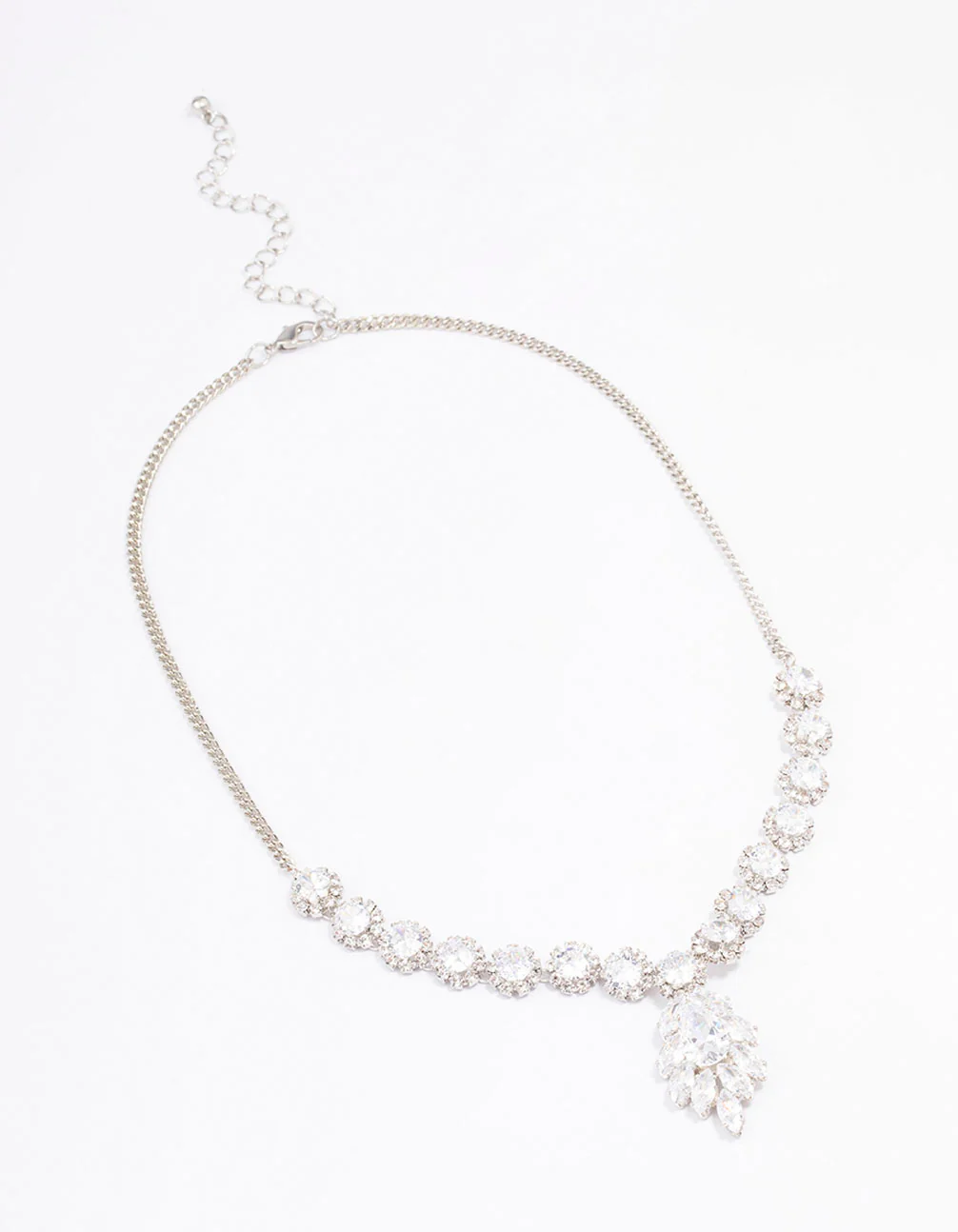 Silver Floral Statement Cubic Zirconia Necklace - Image 2