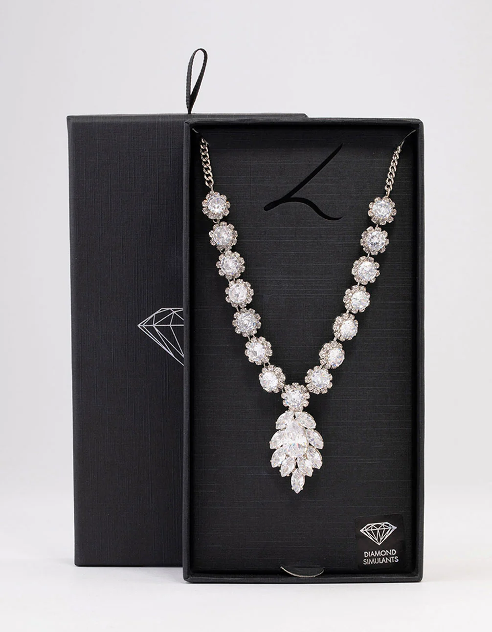 Silver Floral Statement Cubic Zirconia Necklace - Image 3