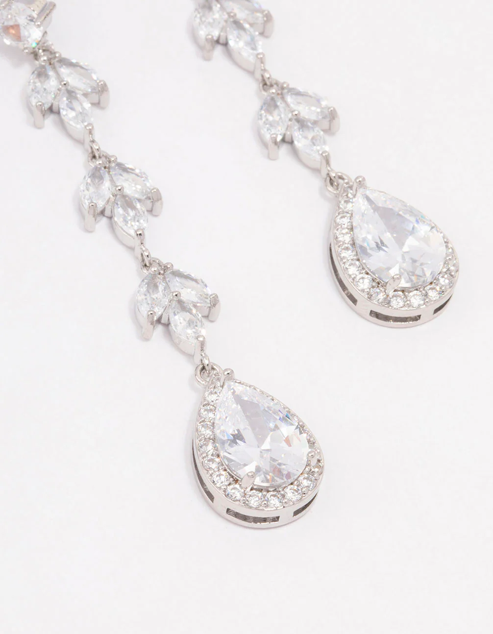 Silver Leaf Halo Pear Drop Earrings - Image 2