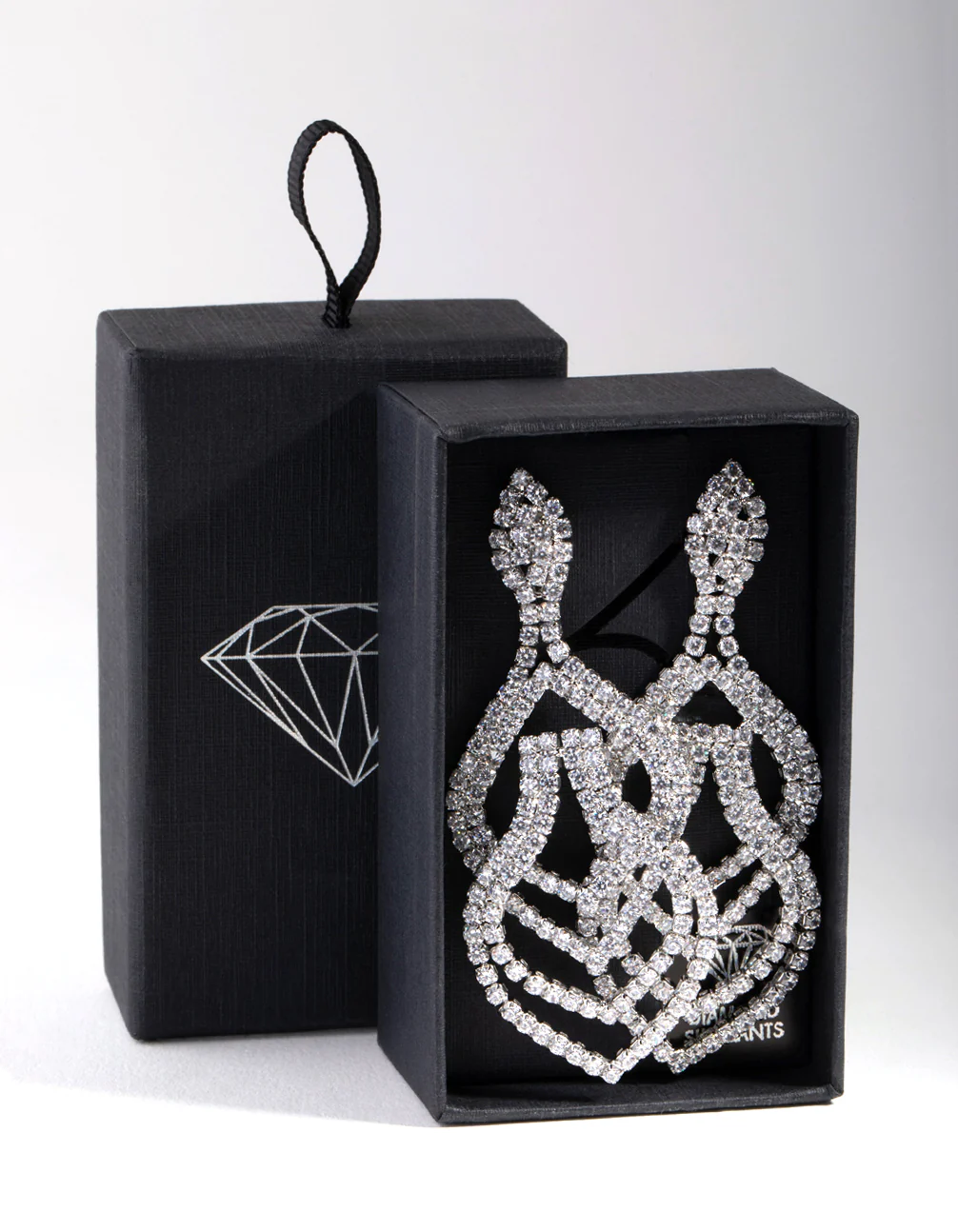 Silver Diamond Simulant Pear Shape Drop Earrings - Image 3
