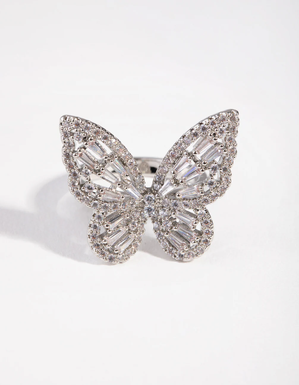 Silver Diamond Simulant Butterfly Ring - Image 2