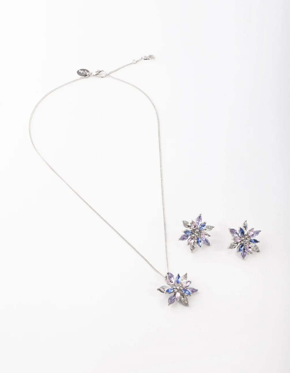 Silver Flower Earring & Necklace Set - Image 2