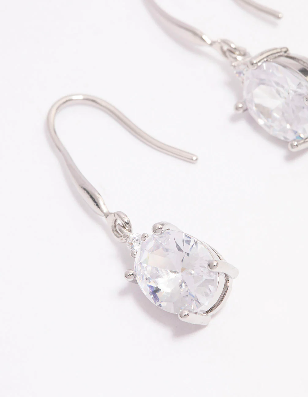 Silver Oval Cubic Zirconia Hook Drop Earrings - Image 2