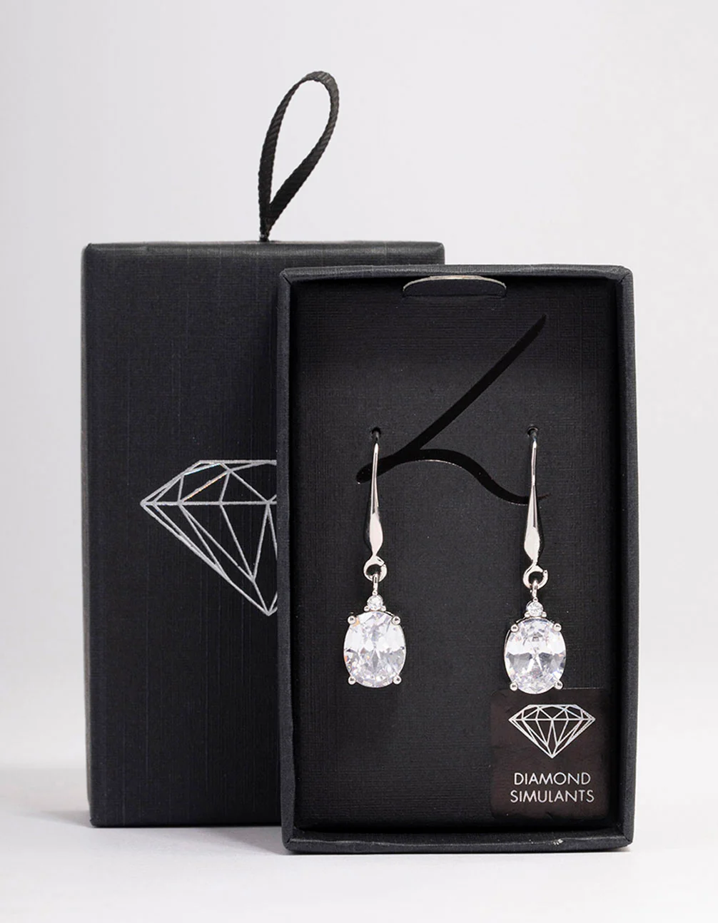 Silver Oval Cubic Zirconia Hook Drop Earrings - Image 3