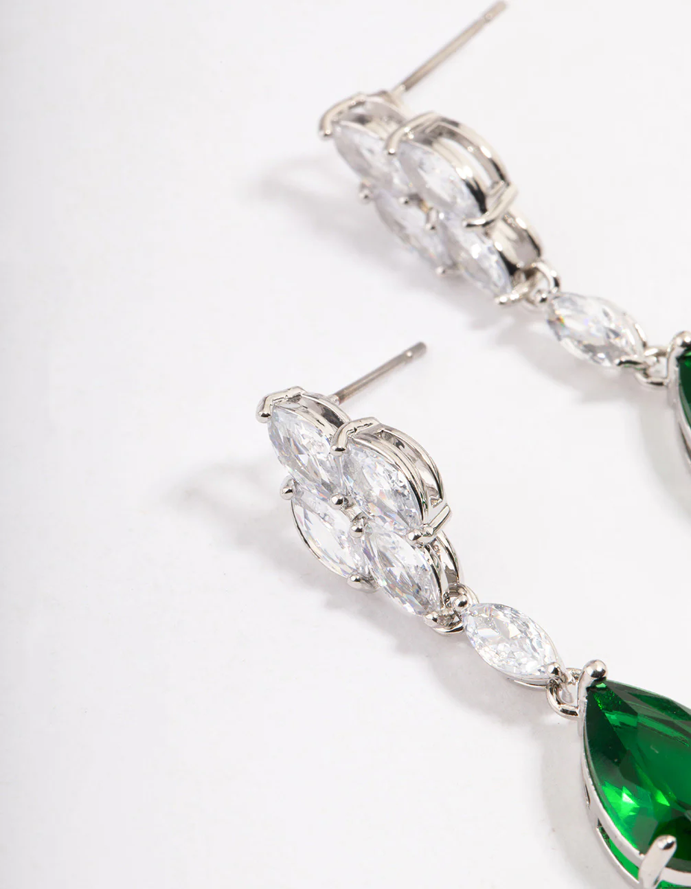Rhodium Green Pear Drop Diamond Earrings - Image 2