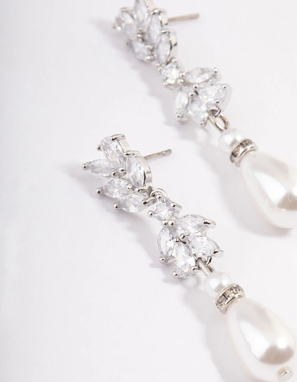Silver Pearl Petal Drop Earrings - Image 2