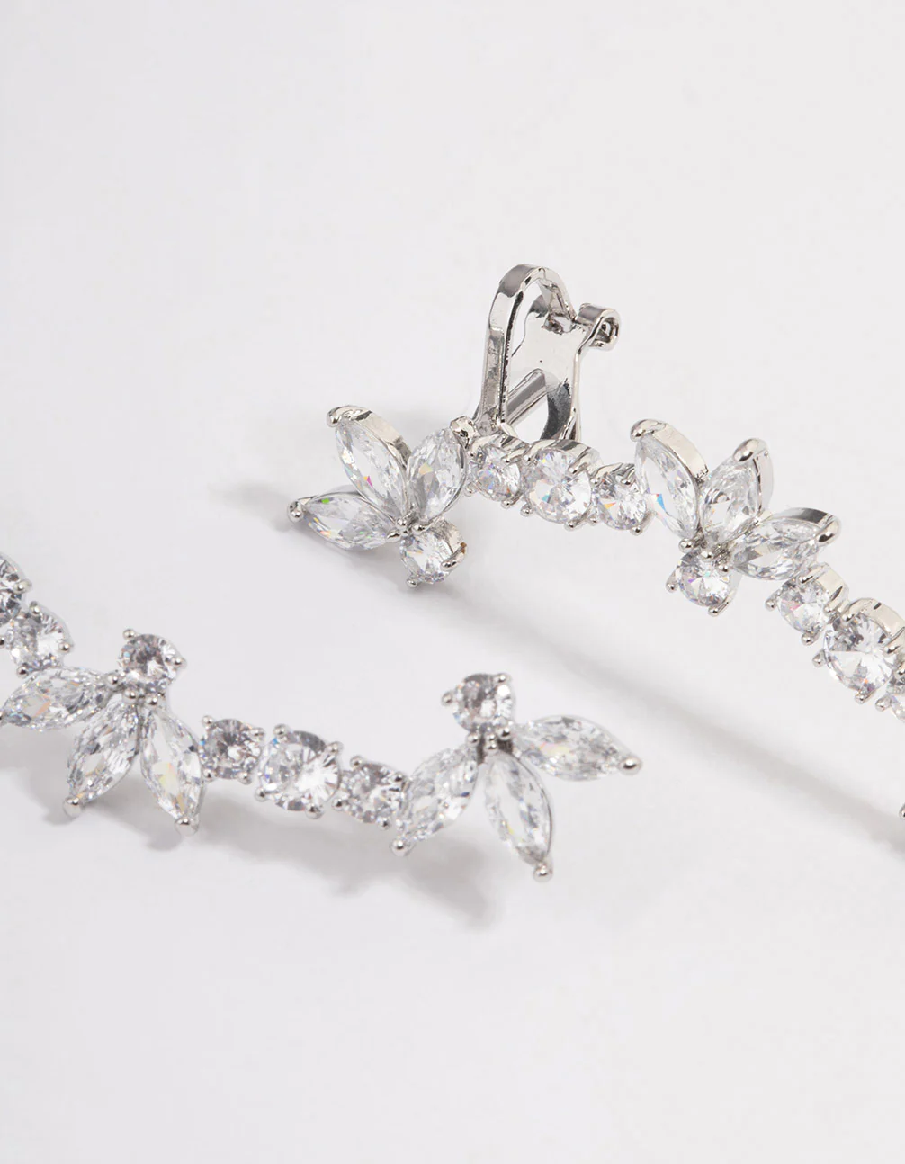 Silver Round & Marquise Cuff Earrings - Image 2