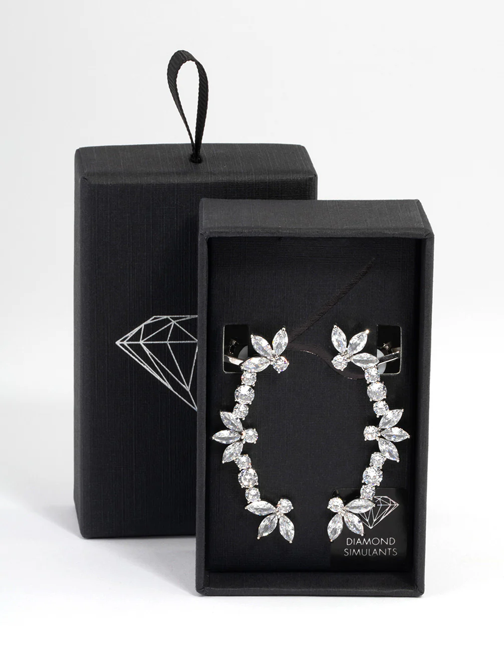 Silver Round & Marquise Cuff Earrings - Image 3