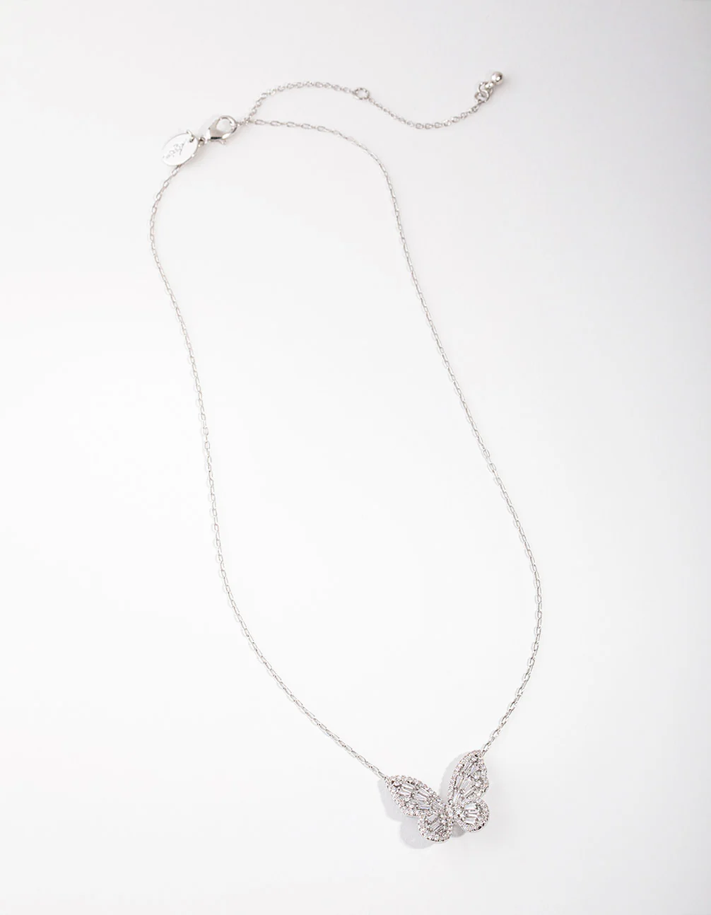 Sillver Diamond Simulant Large Butterfly Necklace - Image 2