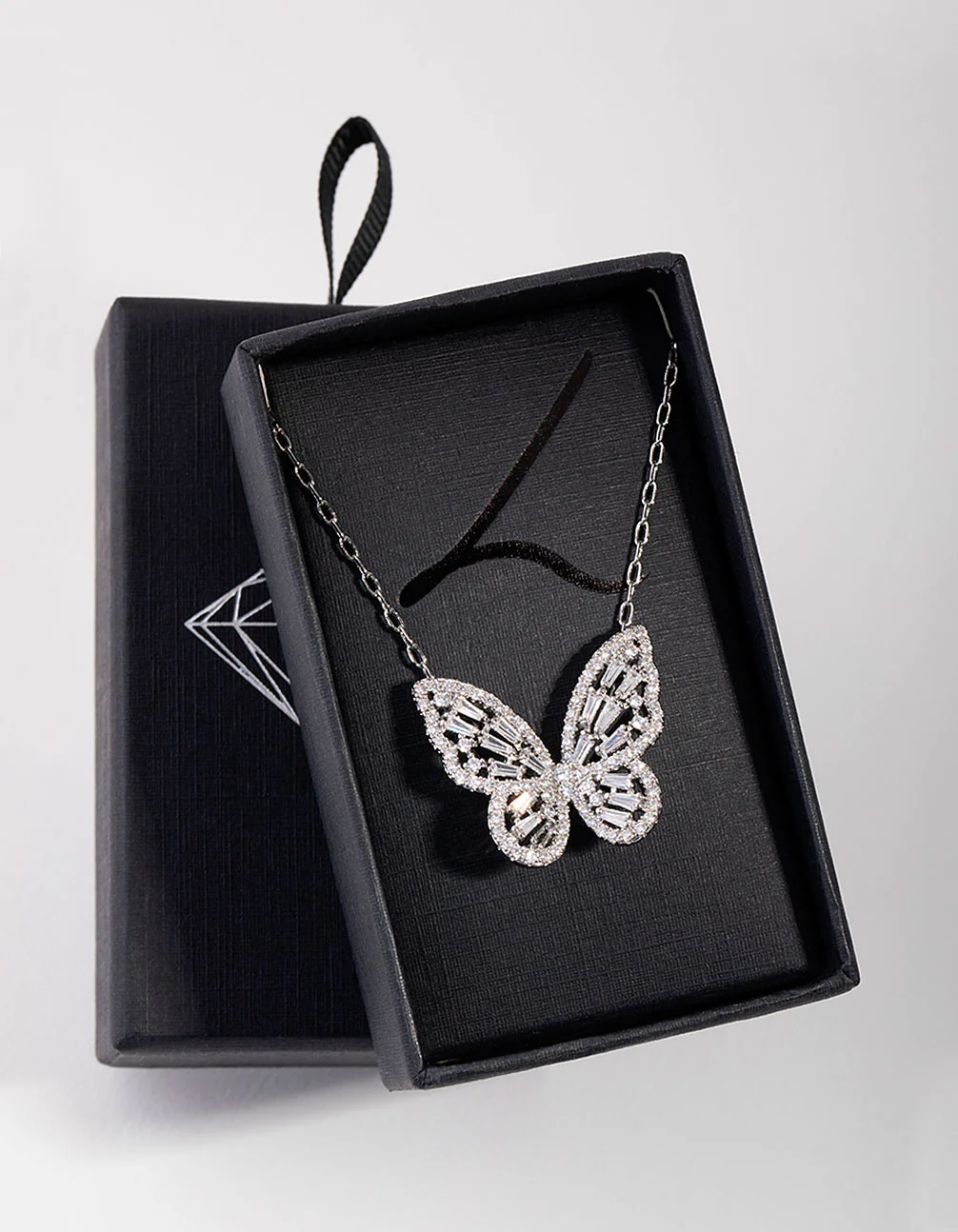 Sillver Diamond Simulant Large Butterfly Necklace - Image 3
