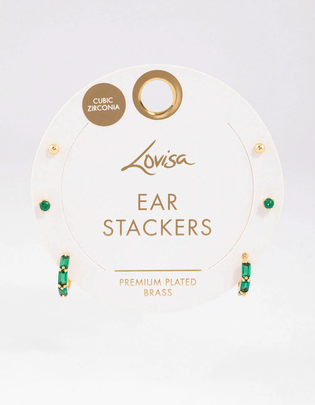 Gold Plated Brass Baguette Huggie Gold Ball Earrings 6-Pack - Image 2