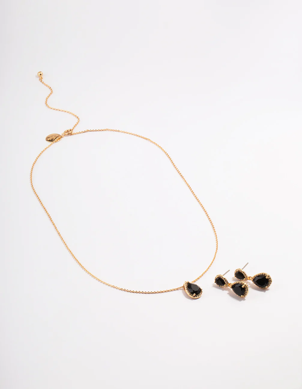 Gold Bulk Double Teardrop Necklace & Earrings Set - Image 2