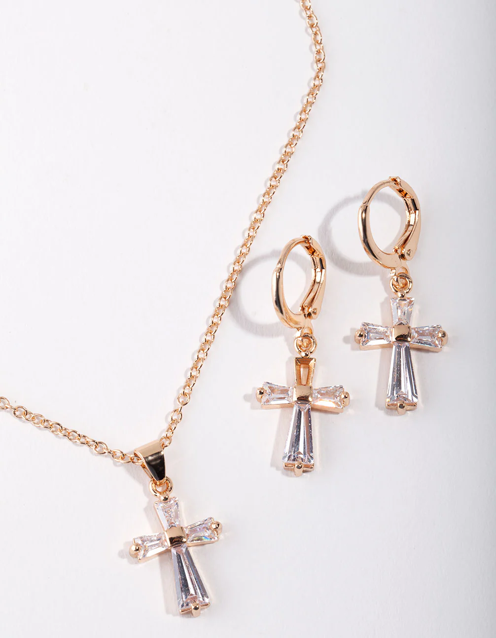 Gold Cross Necklace & Earrings - Image 2