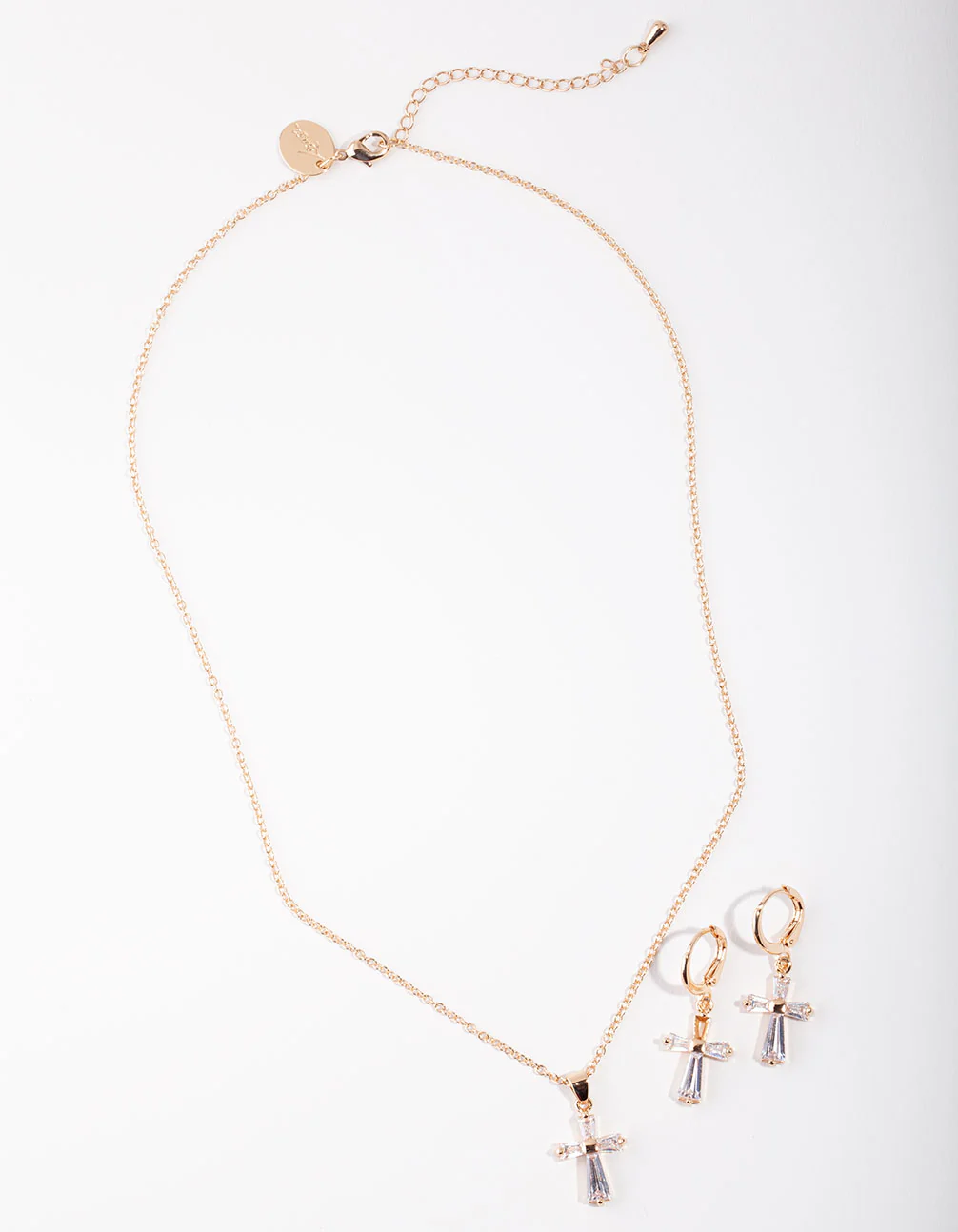 Gold Cross Necklace & Earrings - Image 3