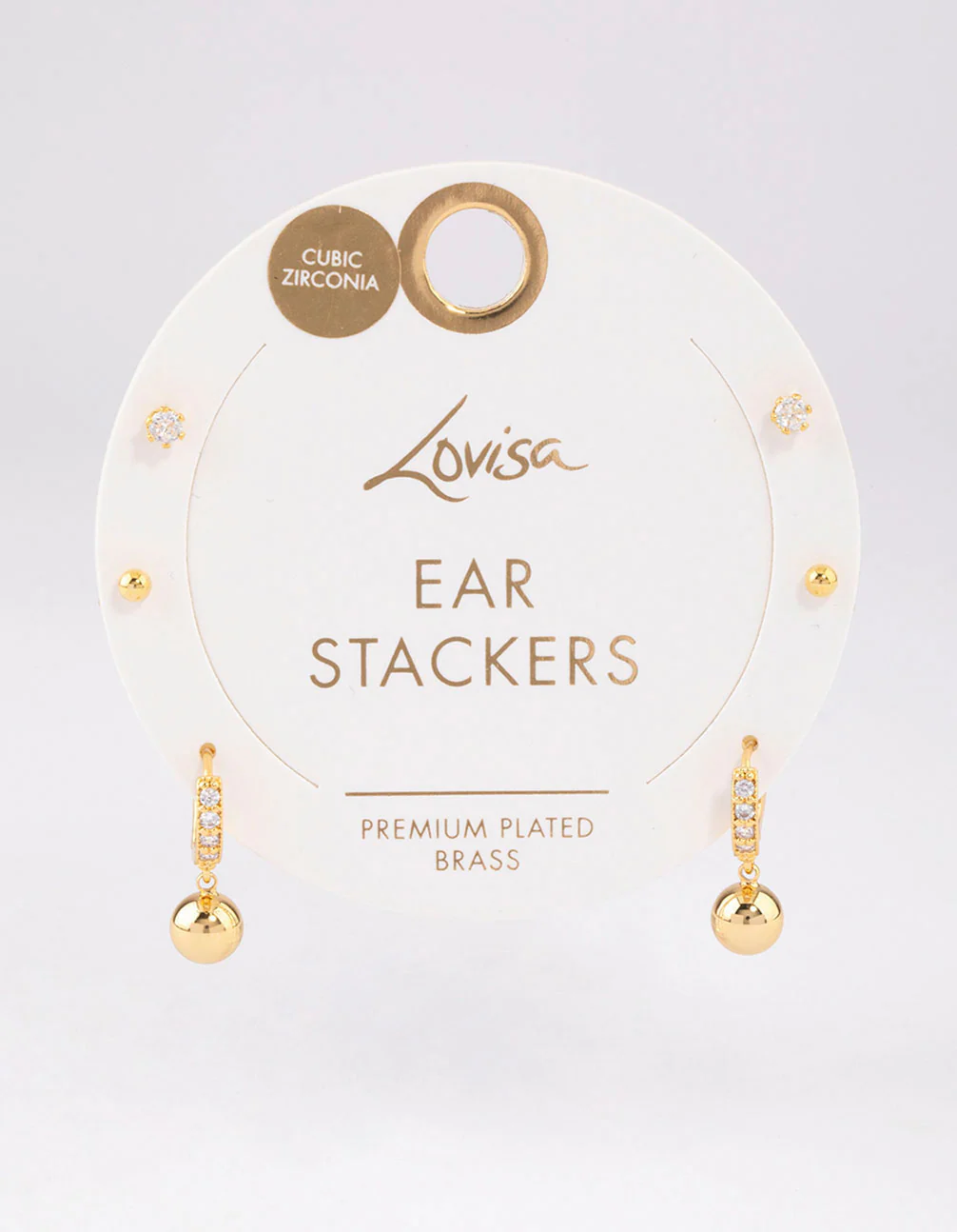 Gold Plated Brass Cubic Zirconia Huggie Ball Earrings 6-Pack - Image 2