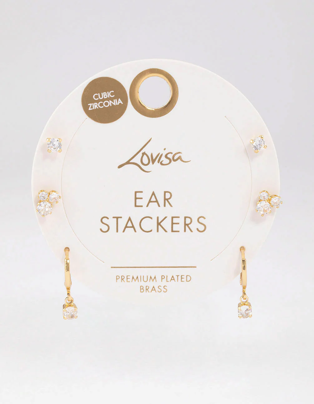 Gold Plated Brass Cubic Zirconia Trio Stud Earrings 6-Pack - Image 2