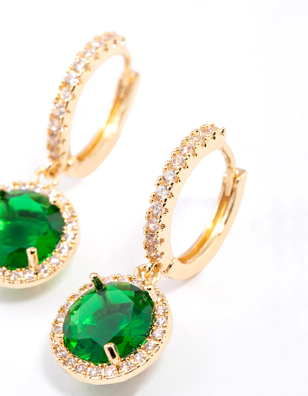 Gold Encrusted Round Emerald Huggie Earrings - Image 2