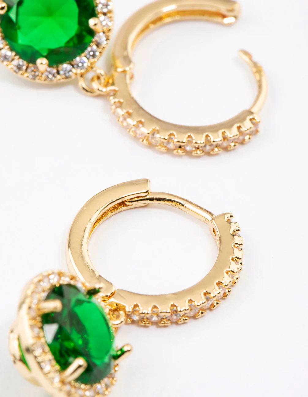 Gold Encrusted Round Emerald Huggie Earrings - Image 3