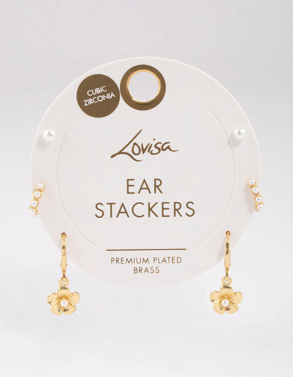 Gold Plated Brass Pearl Drop Flower Earrings 6-Pack - Image 2