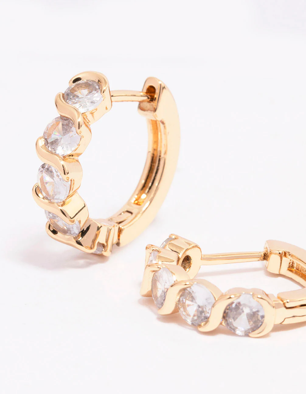 Gold Round Cubic Zirconia Huggie Earrings - Image 2