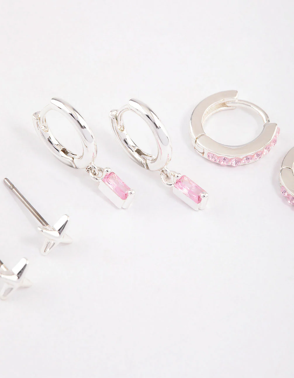 Silver Plated Brass  Barbie Baguette Huggie Earrings 6-Pack - Image 3