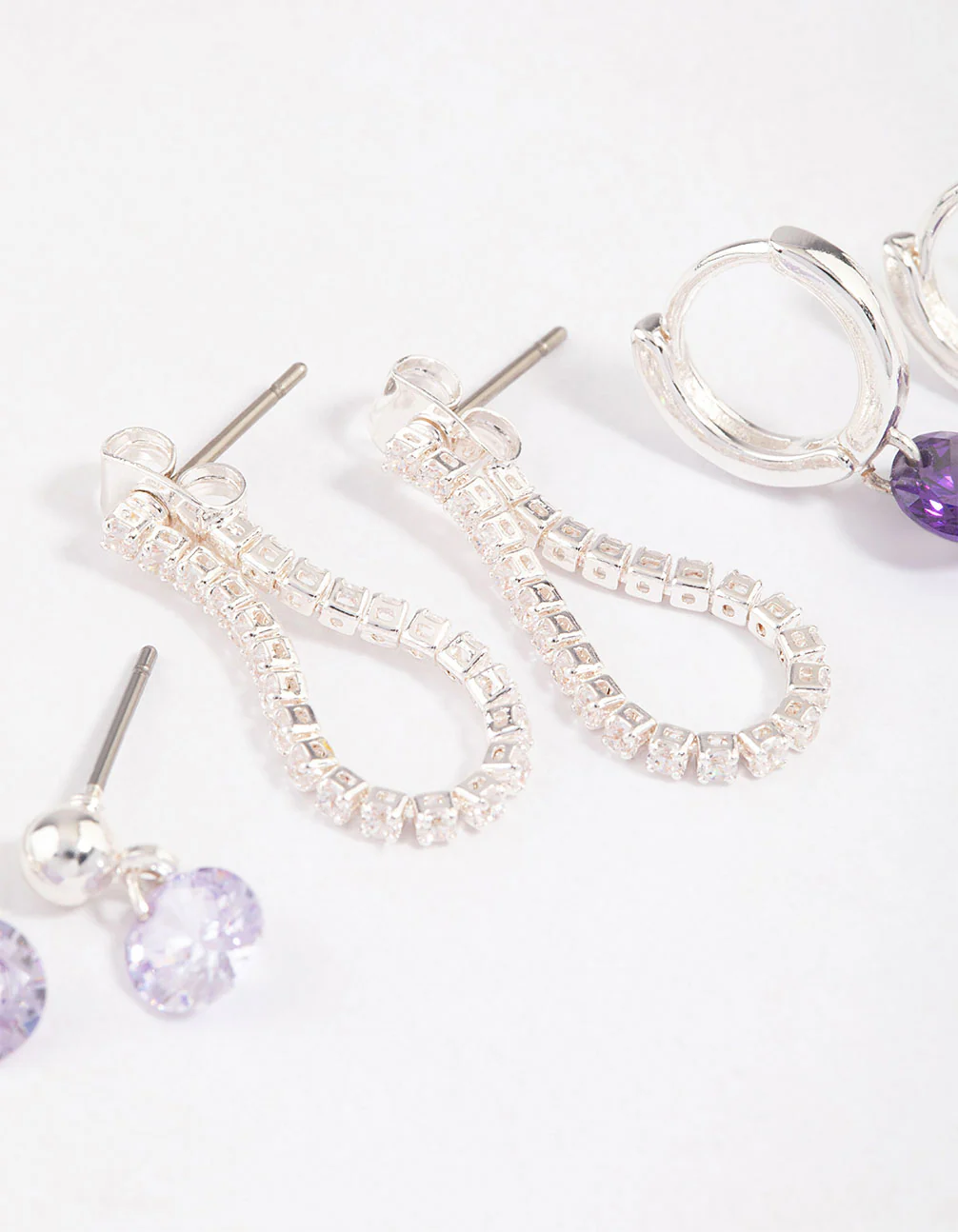 Silver Plated Brass  Cubic Zirconia Cup Chain Earring 6-Pack - Image 3