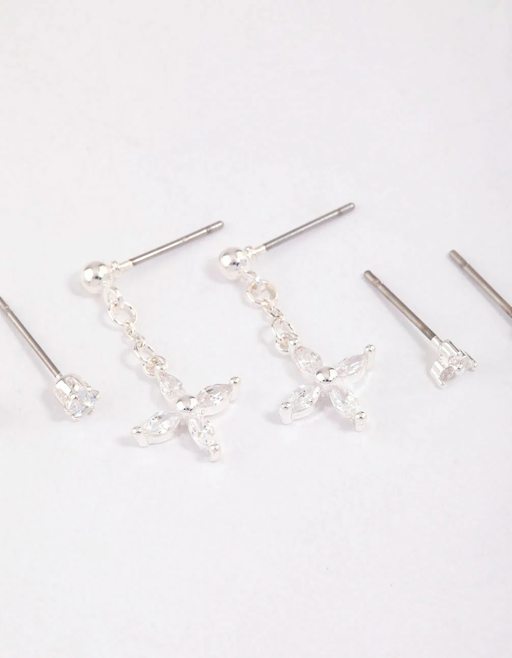 Silver Plated Brass  Cubic Zirconia Drop Flower Earring 6-Pack - Image 3