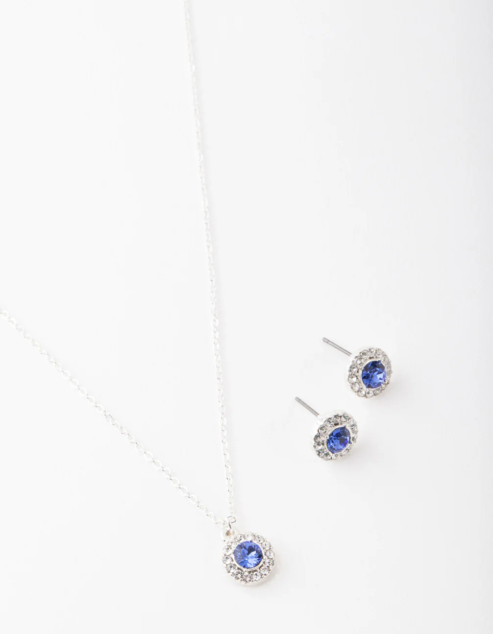 Silver Sapphire Diamante Circle Necklace & Earrings - Image 2