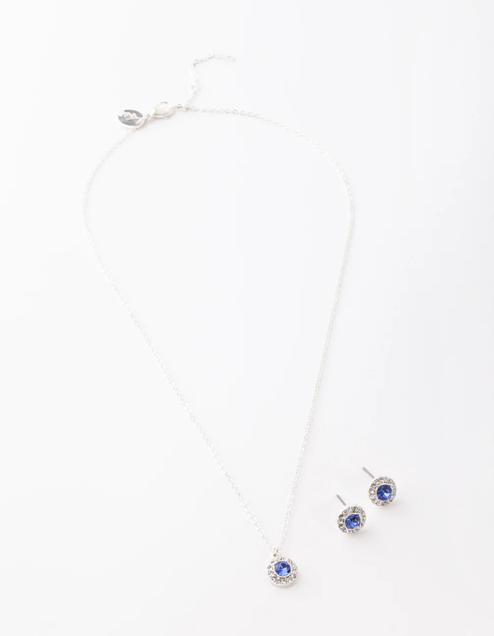 Silver Sapphire Diamante Circle Necklace & Earrings - Image 3