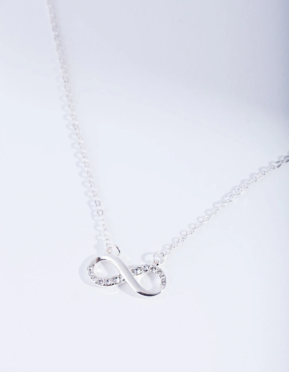 Silver Diamond Simulant Crystal Infinity Necklace - Image 2