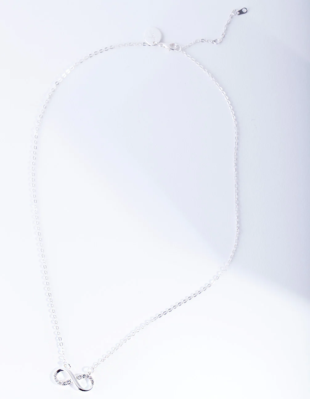 Silver Diamond Simulant Crystal Infinity Necklace - Image 3