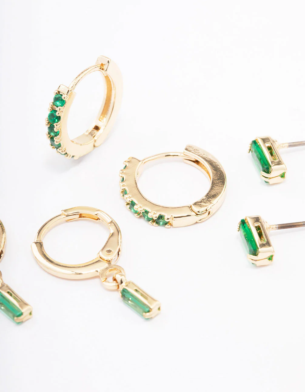 Gold Plated Brass Baguette Stud & Huggie Earring Pack - Image 2