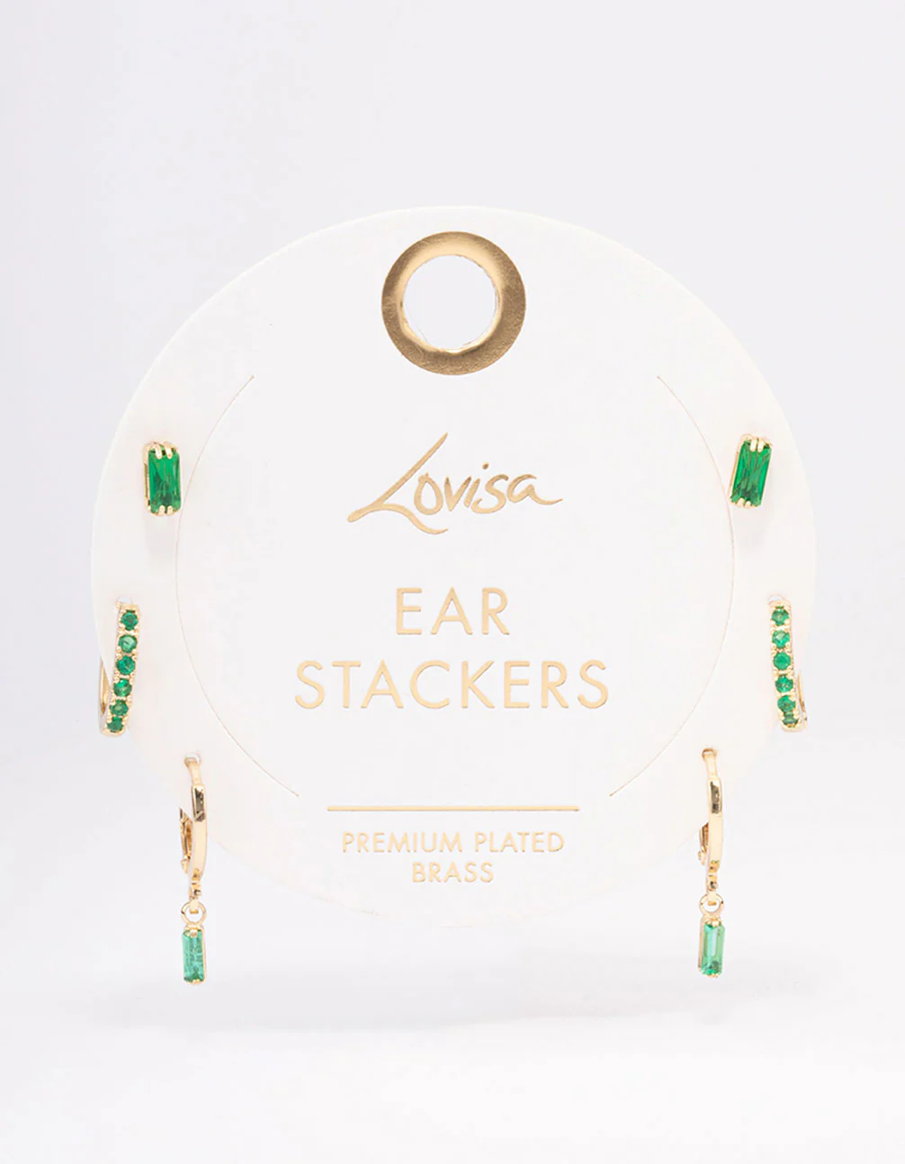 Gold Plated Brass Baguette Stud & Huggie Earring Pack - Image 3