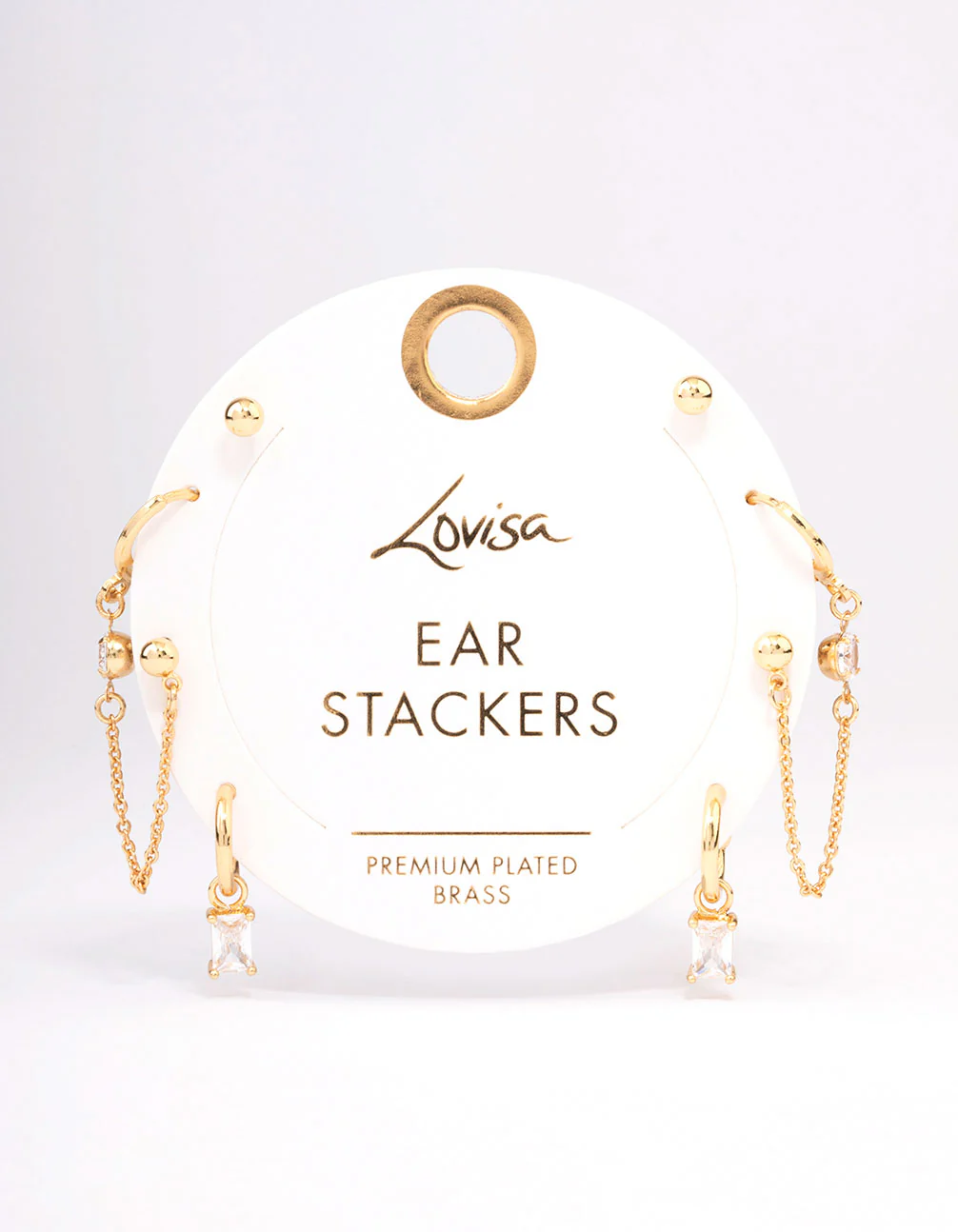 Gold Plated Brass Baguette Hoop Chain Earring 4-Pack - Image 3